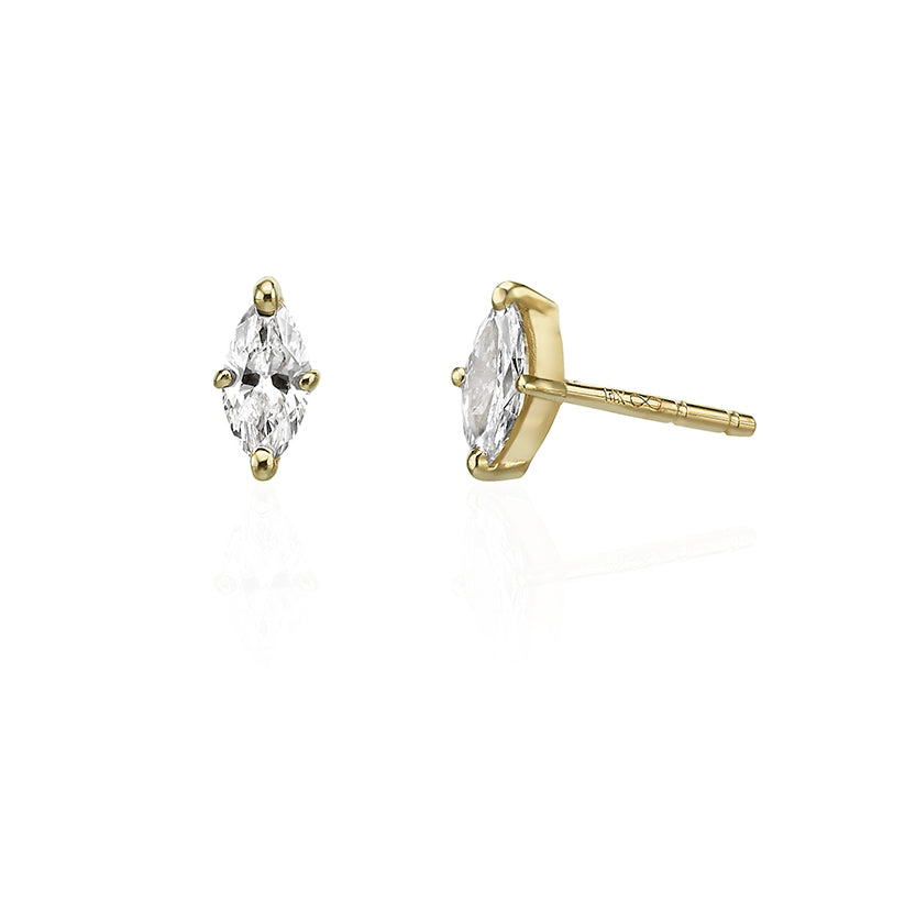 Gold solitaire earrings studded with marquise-cut diamonds