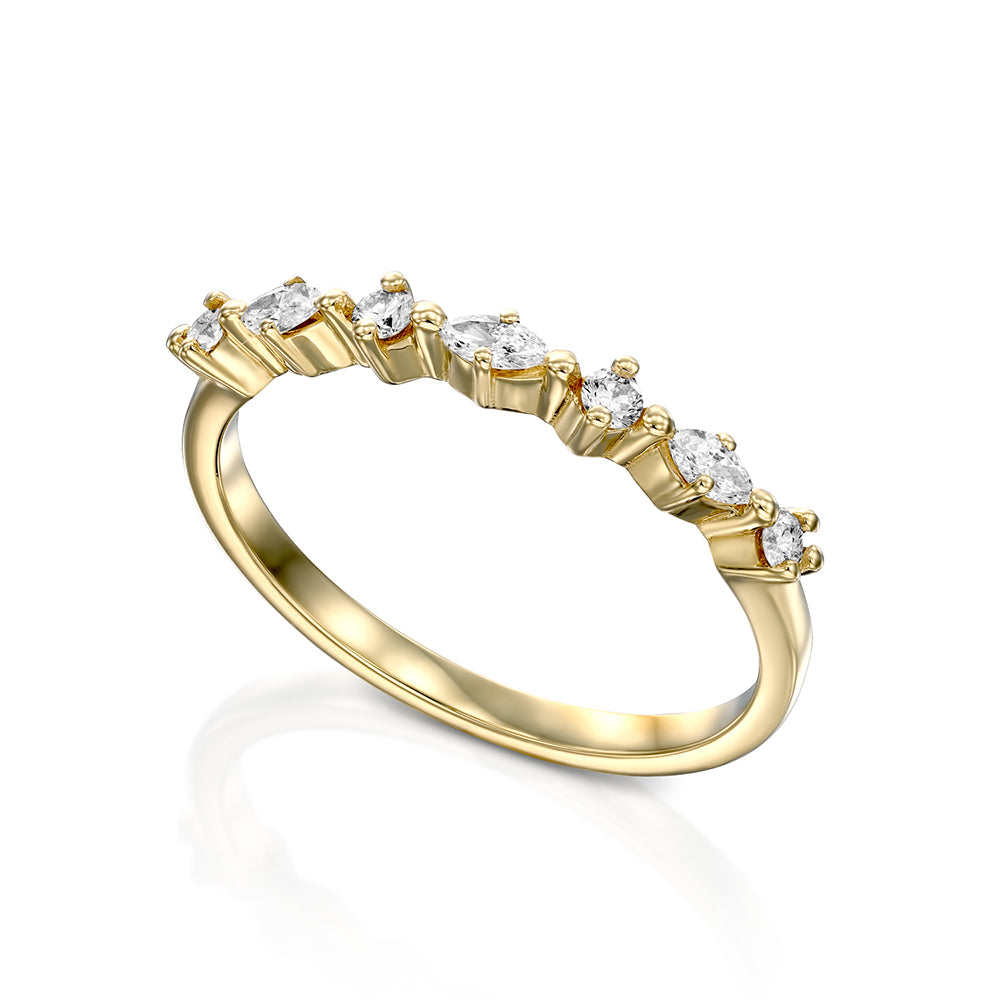 Gold ring with marquise-cut semi-eternal diamonds and round diamonds