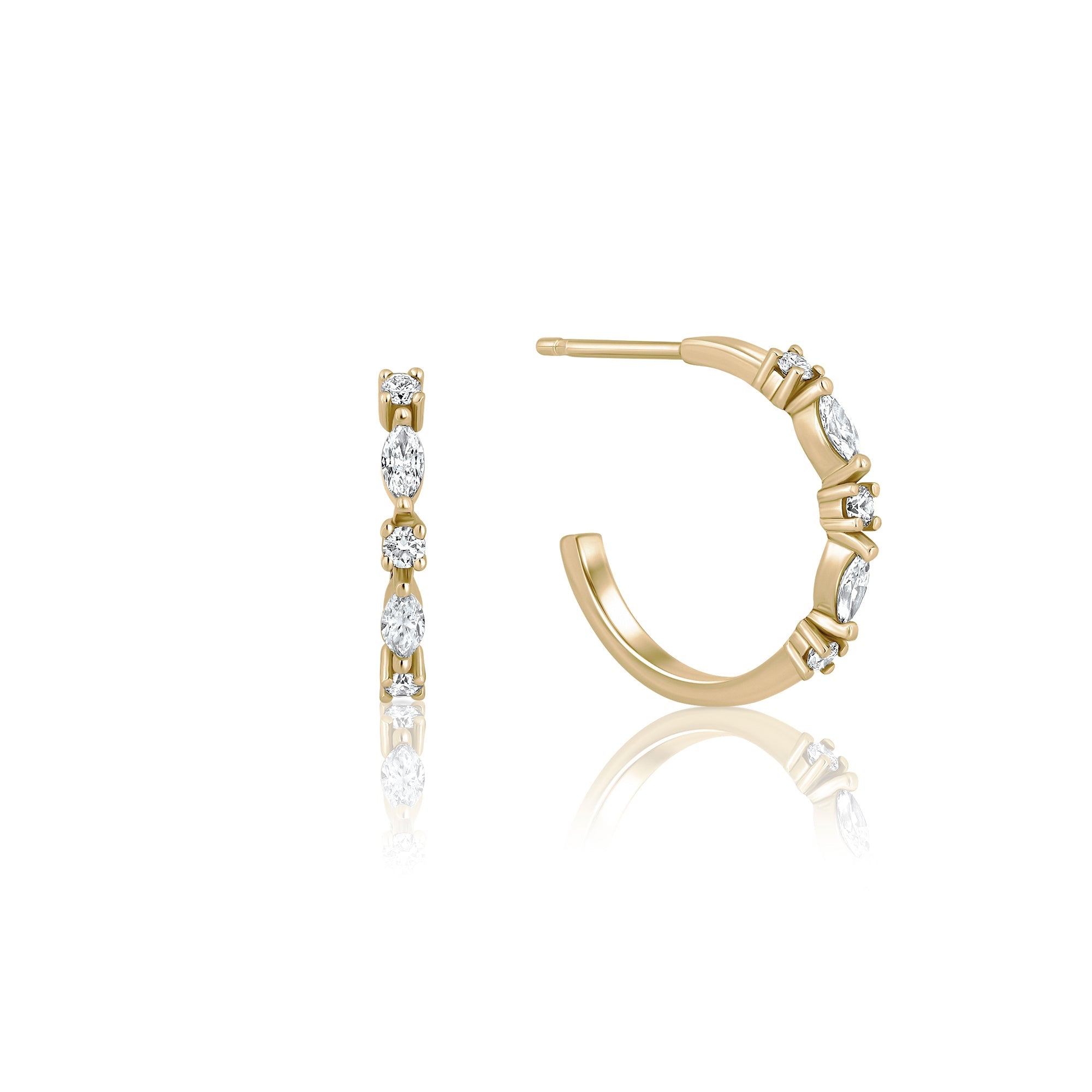 Special gold hoop earrings set with marquise-cut laboratory diamonds