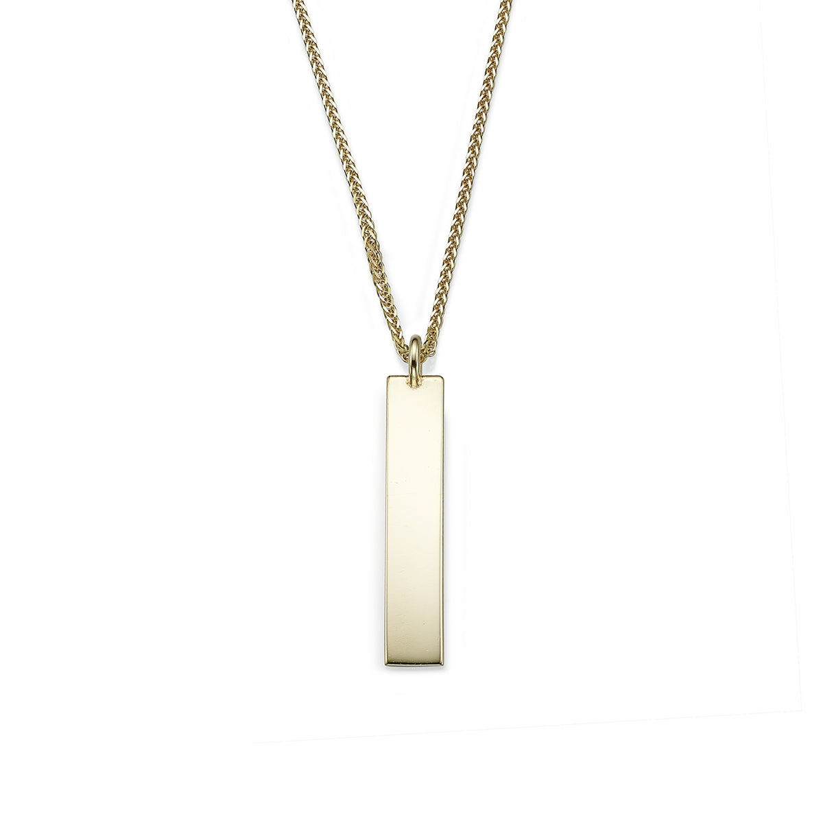 Gold bar name necklace in the shape of a rectangle