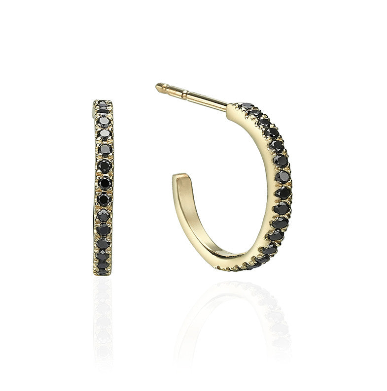 Thin hoop earrings studded with black diamonds