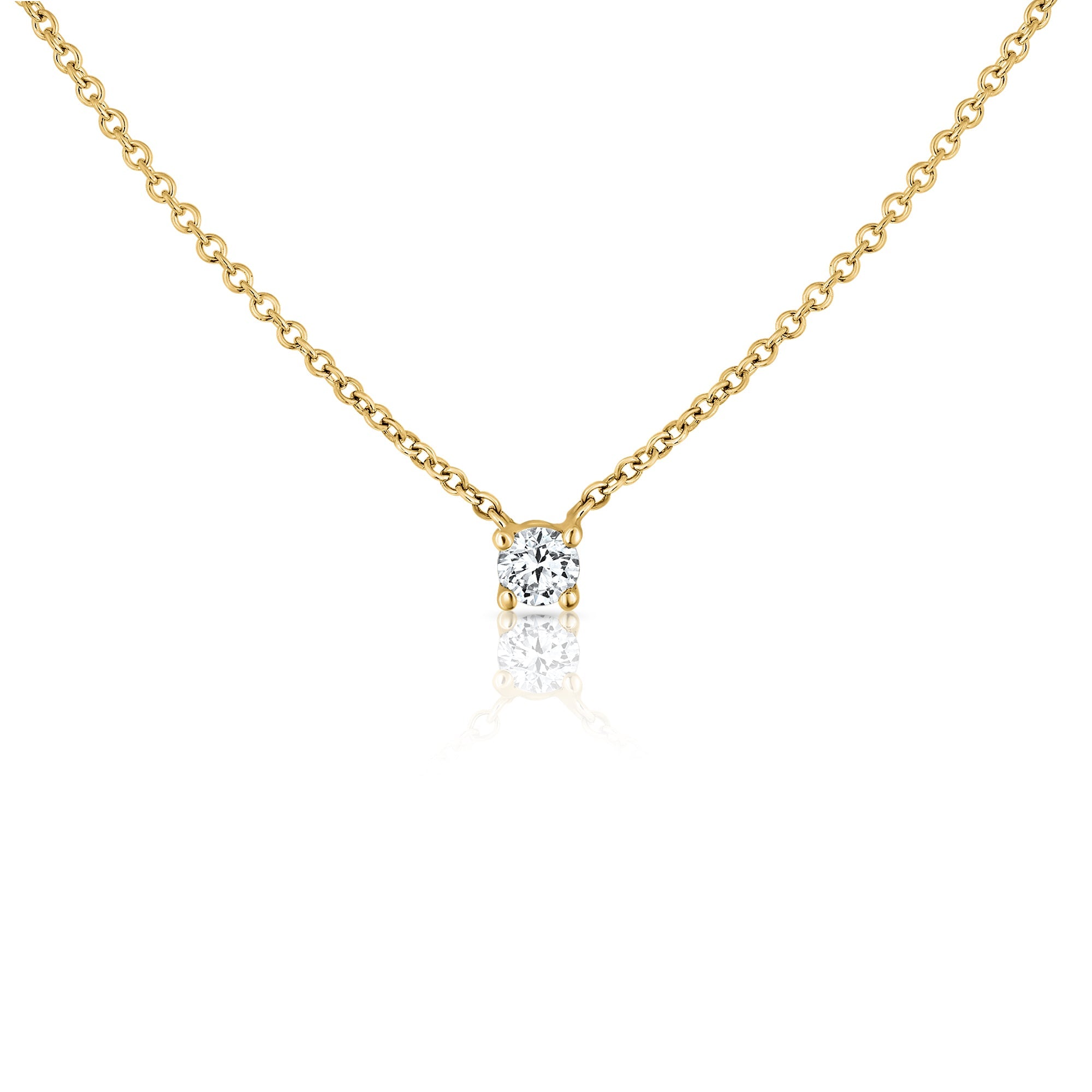 A classic gold chain set with a lab diamond weighing 10 points