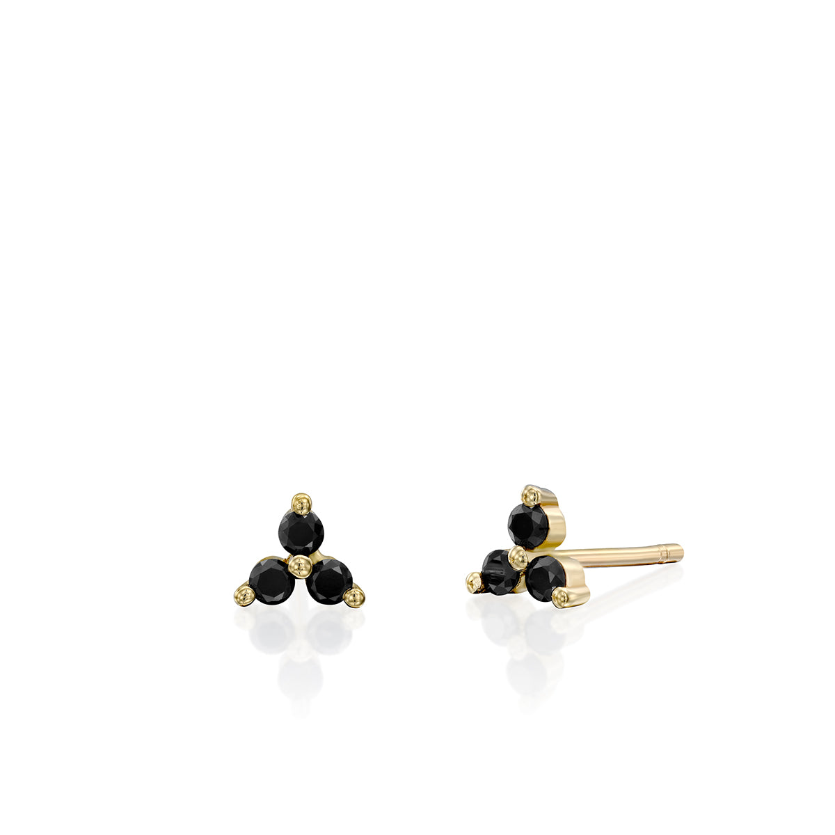 Tight gold earrings set with 3 black diamonds
