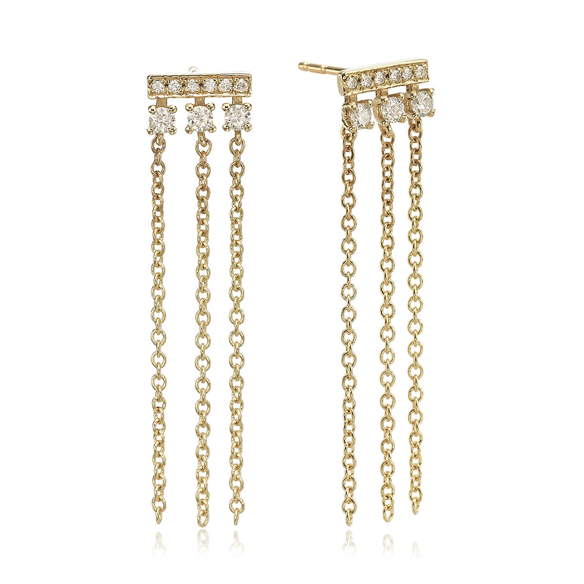 Special gold and diamond earrings combined with swinging necklaces