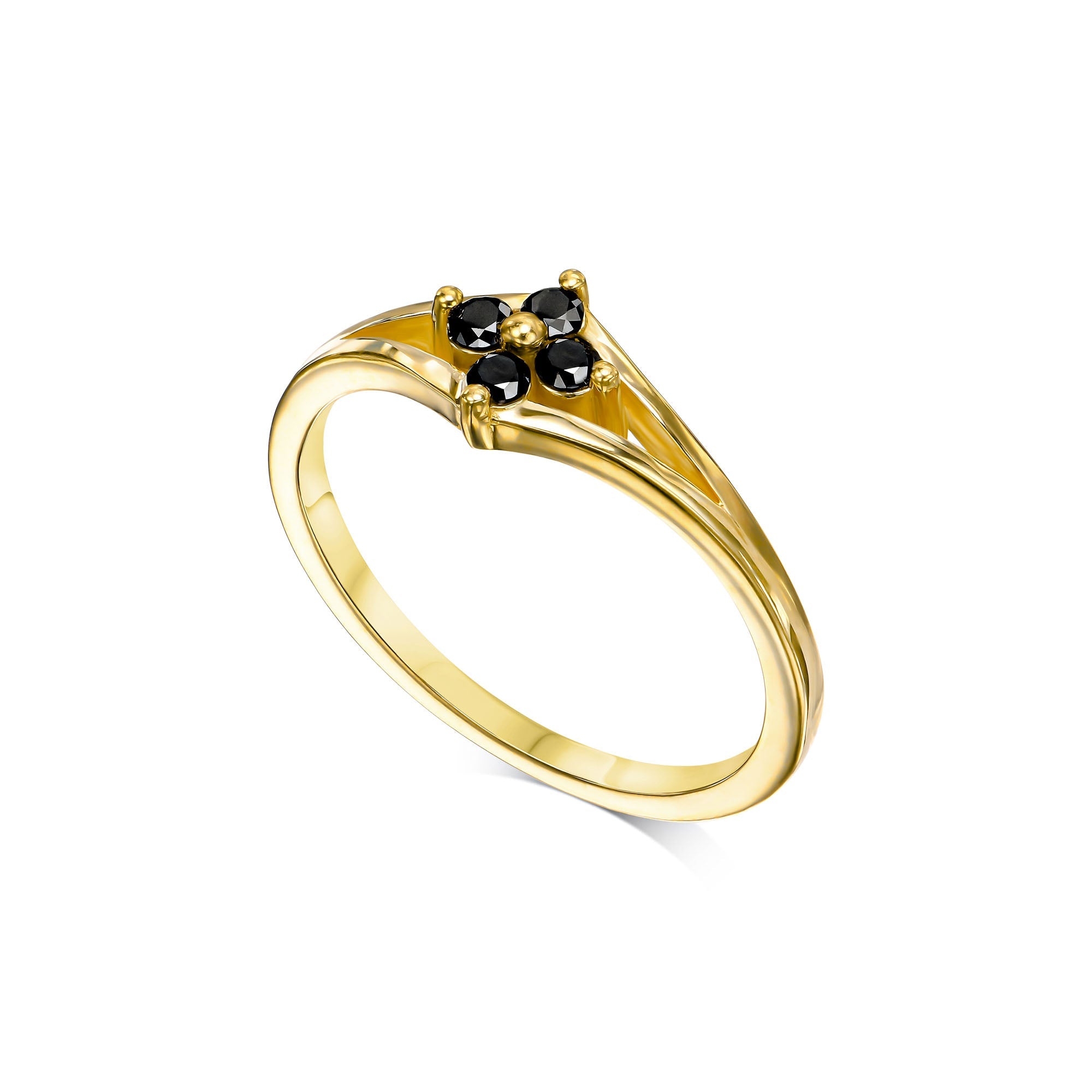 Fine vintage gold ring set with black diamonds in the shape of a flower