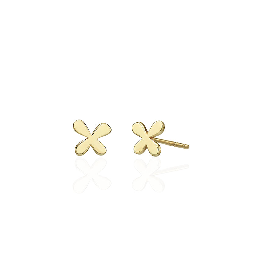Small tight gold earrings in the shape of a flower