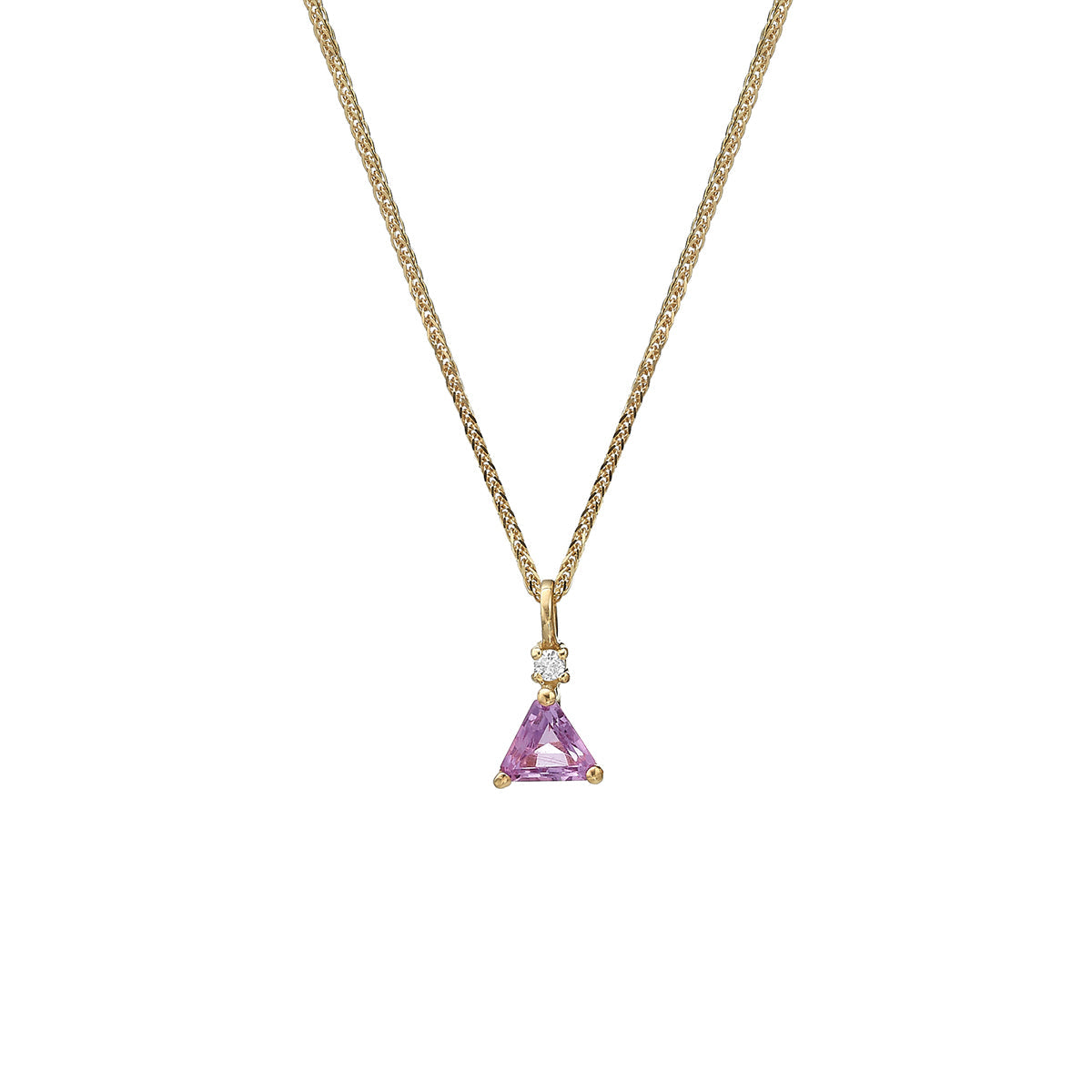 Gold necklace with an amethyst and diamond studded pendant