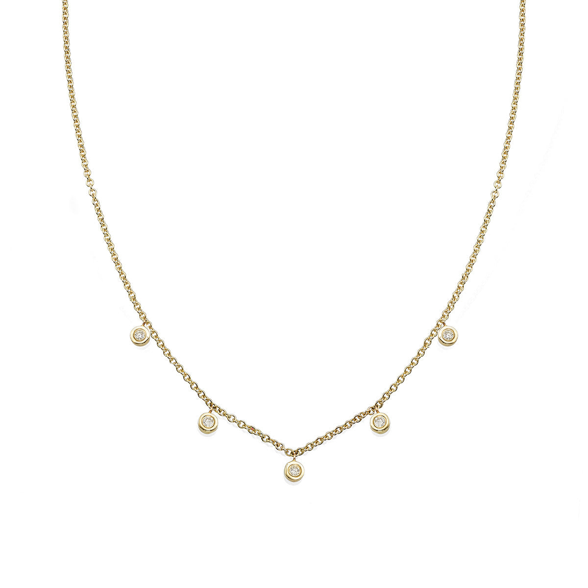 Gold chain set with 5 hanging diamonds