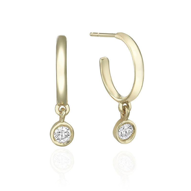 Gold hoop earrings with diamonds 20 points (total)