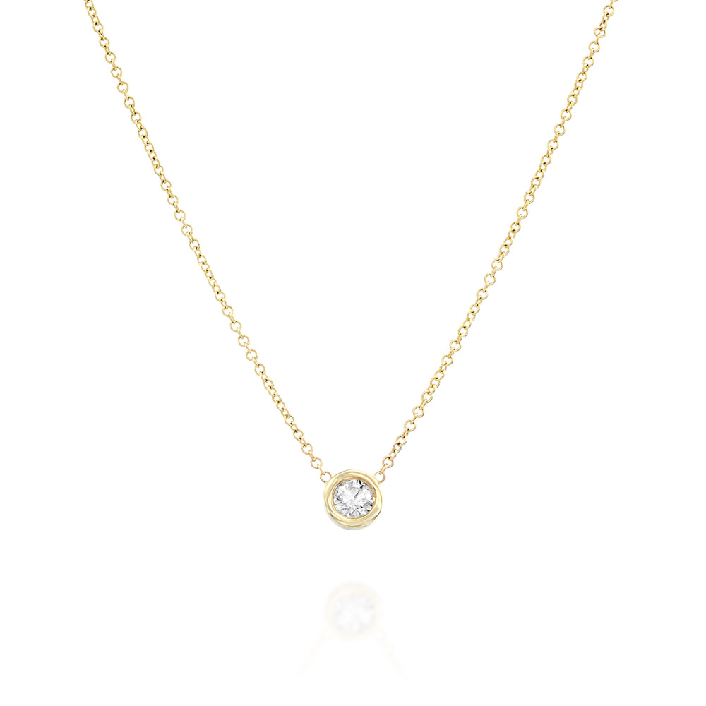 Gold necklace with a diamond pendant in a cup setting, attached to the chain on both sides, 0.15ct diamond