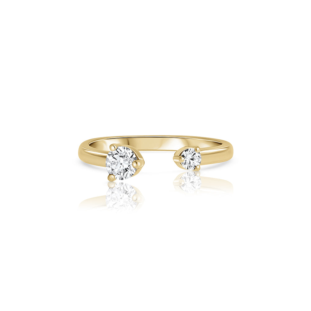 Open gold and diamond ring. A ring set with 2 laboratory diamonds.