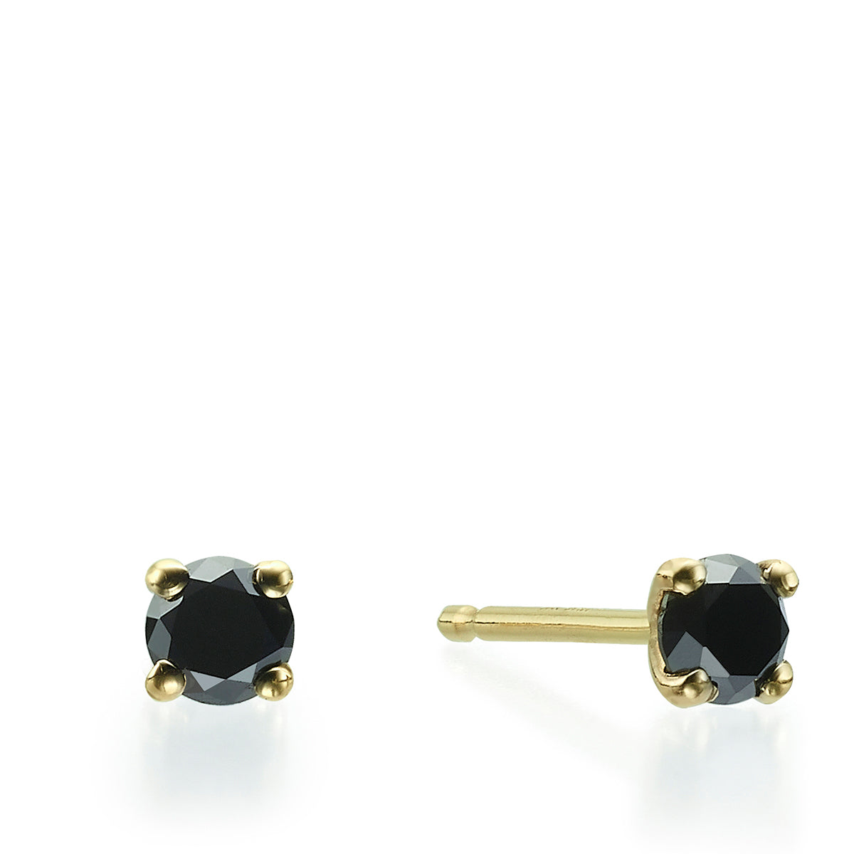 Gold solitaire earrings studded with black diamonds