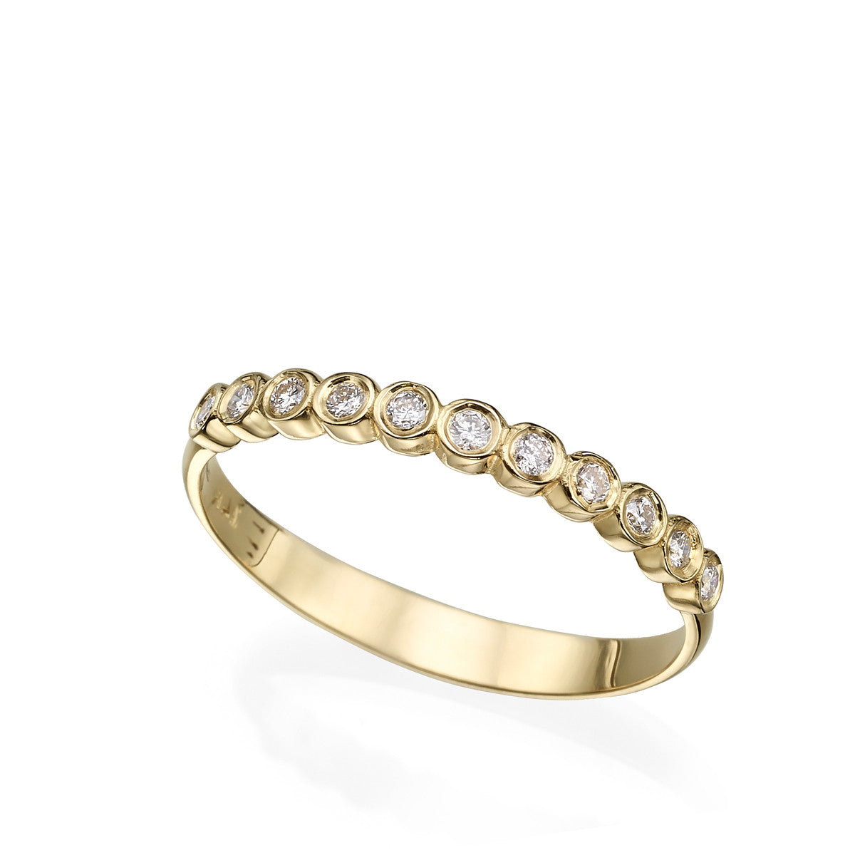 Gold ring with diamonds in cup setting