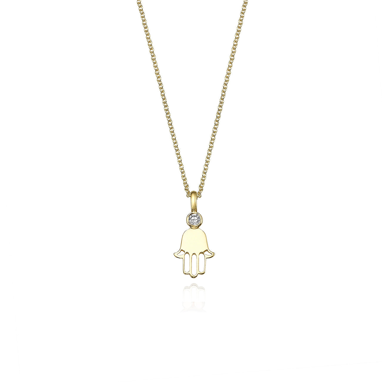Delicate hamsa necklace set with a diamond