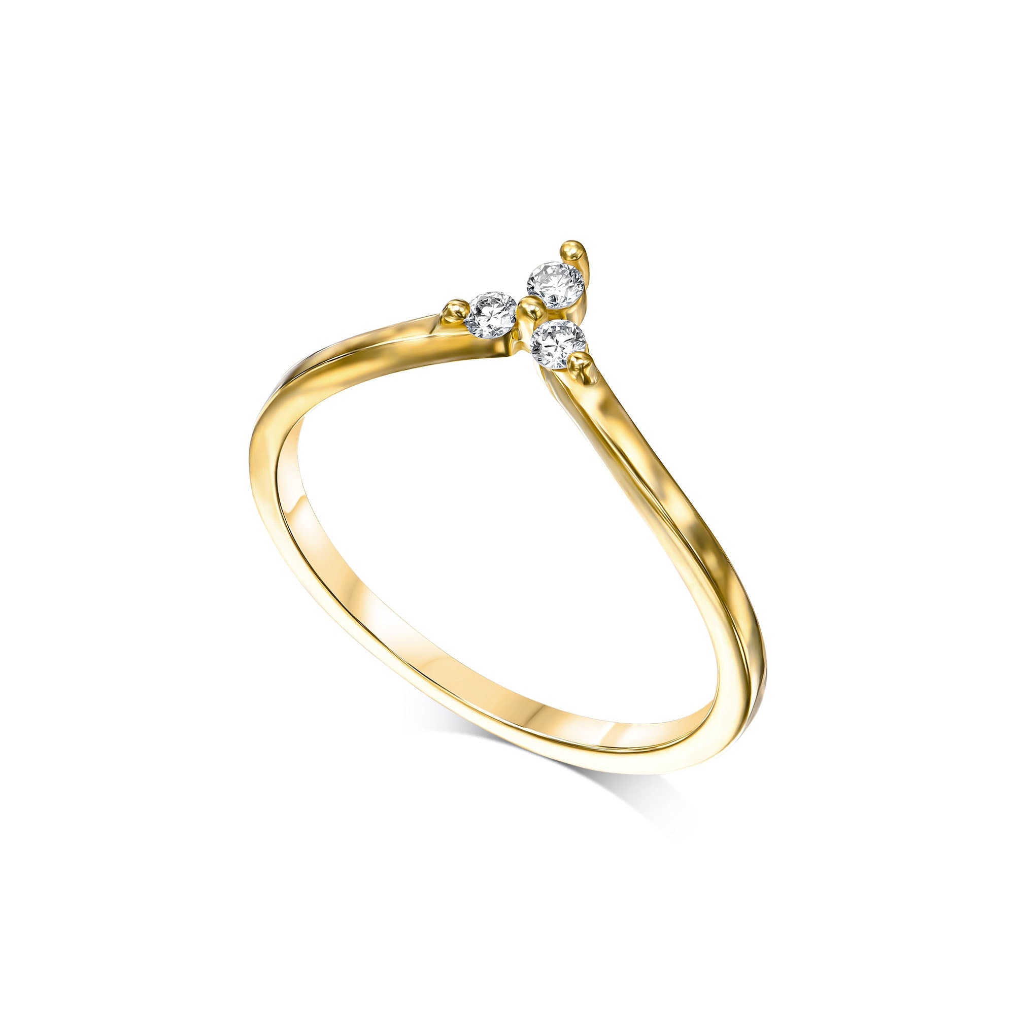 V-shaped gold ring set with 3 diamonds