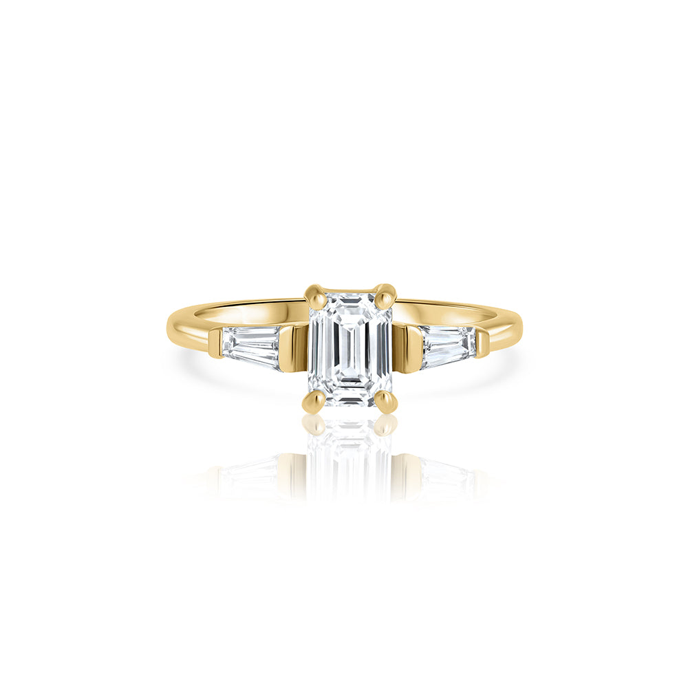 Engagement ring set with laboratory diamonds, emerald cut in an unforgettable design