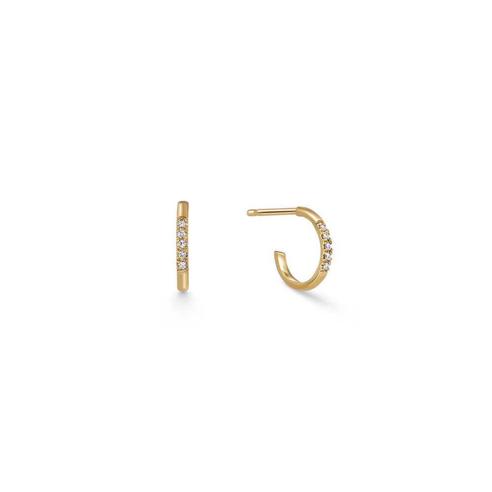 Small gold hoop earrings set with 10 pavé diamonds