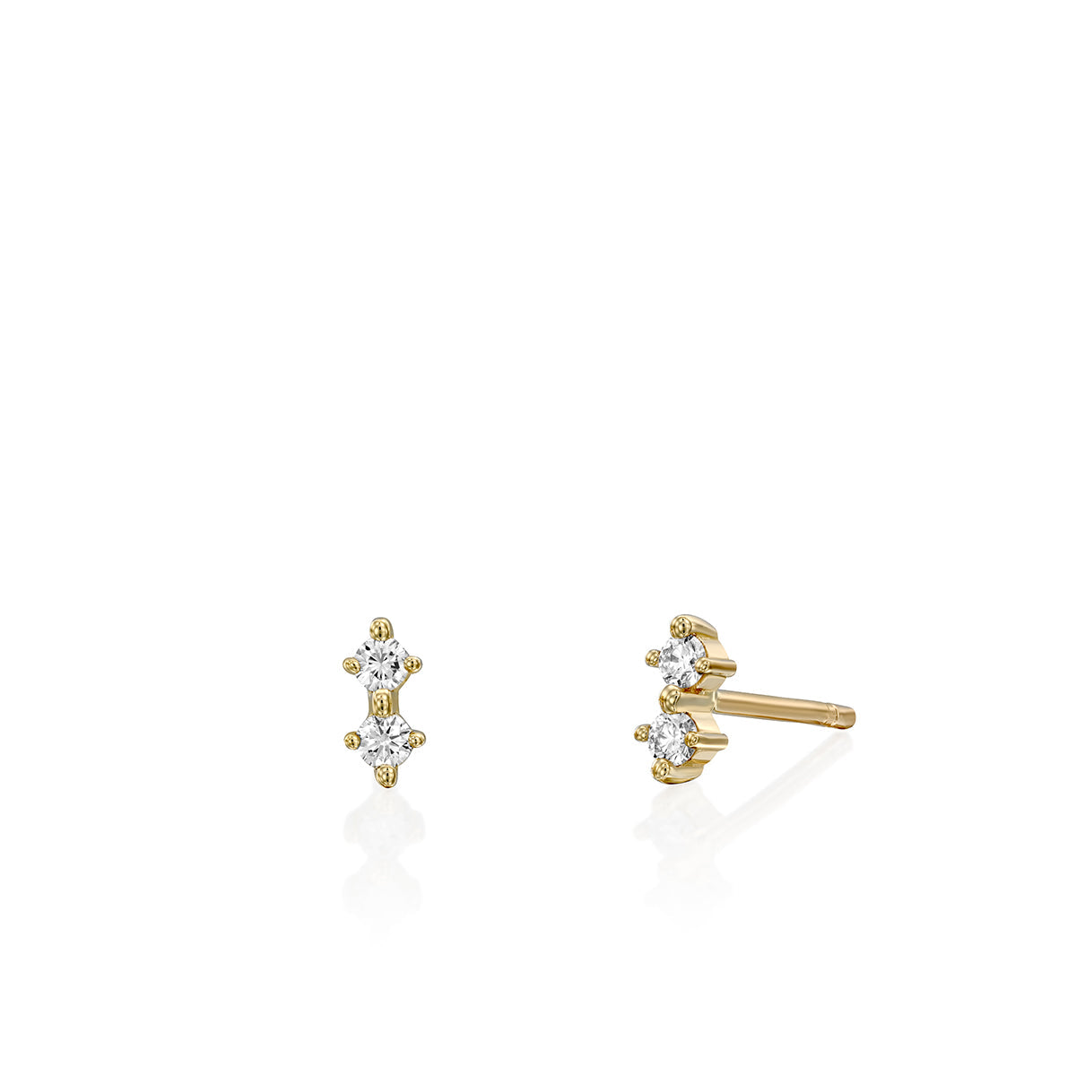Tight gold earrings studded with two diamonds