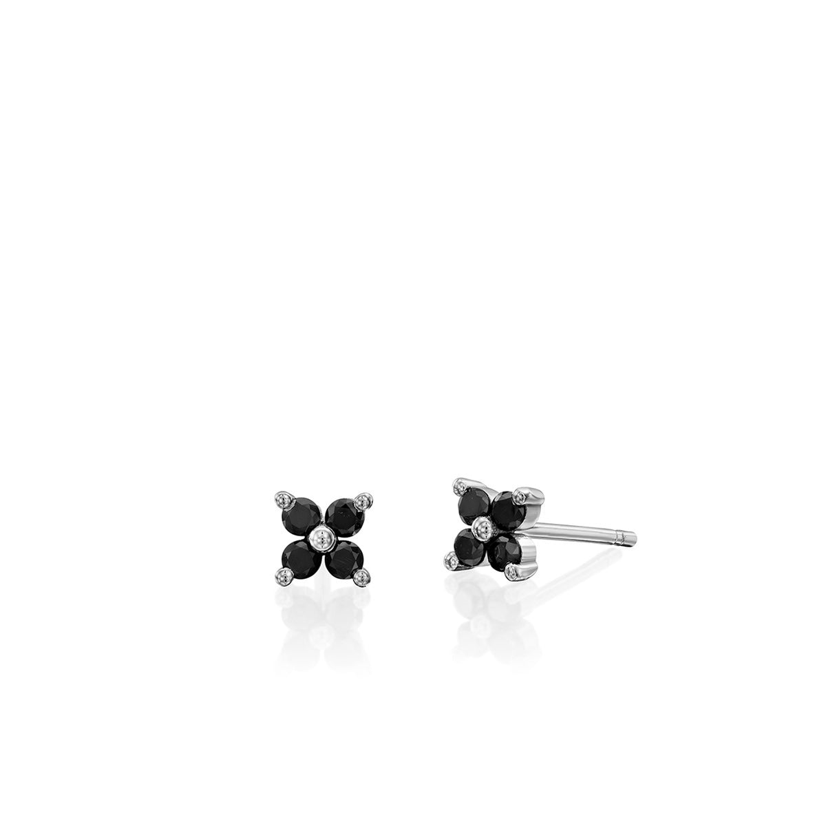 Tight gold earrings studded with 4 black diamonds (mini)