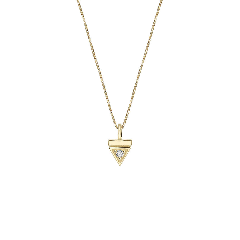Fine gold chain with a triangle-shaped pendant studded with a 3-point diamond