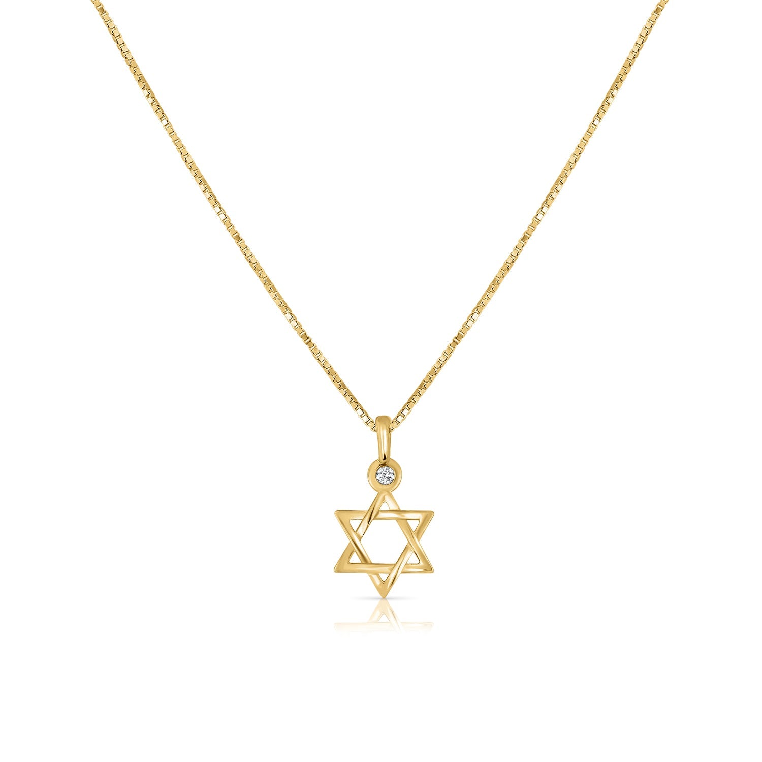 Gold necklace designed with a Star of David pendant set with a diamond, 1.5 points, 14 carat gold