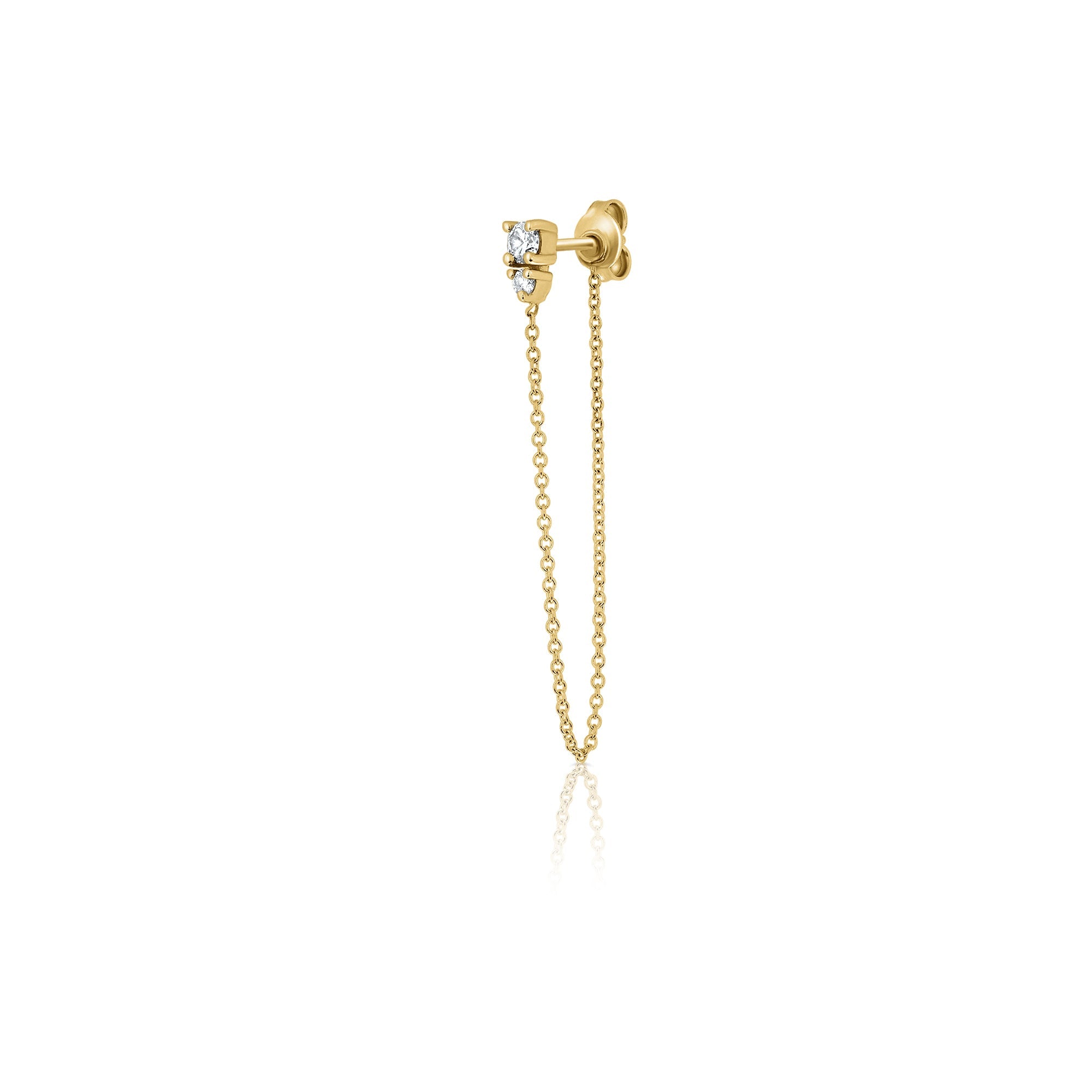 A special gold chain earring studded with laboratory diamonds