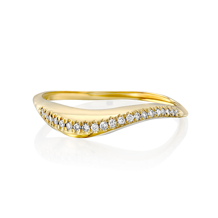 A thick wave ring set with a row of white diamonds