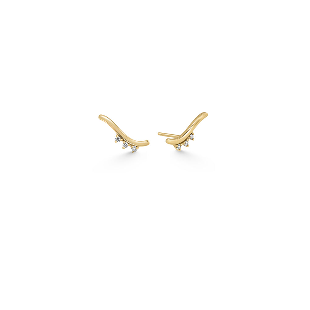 Climbing gold earring (single earring) set with 3 diamonds