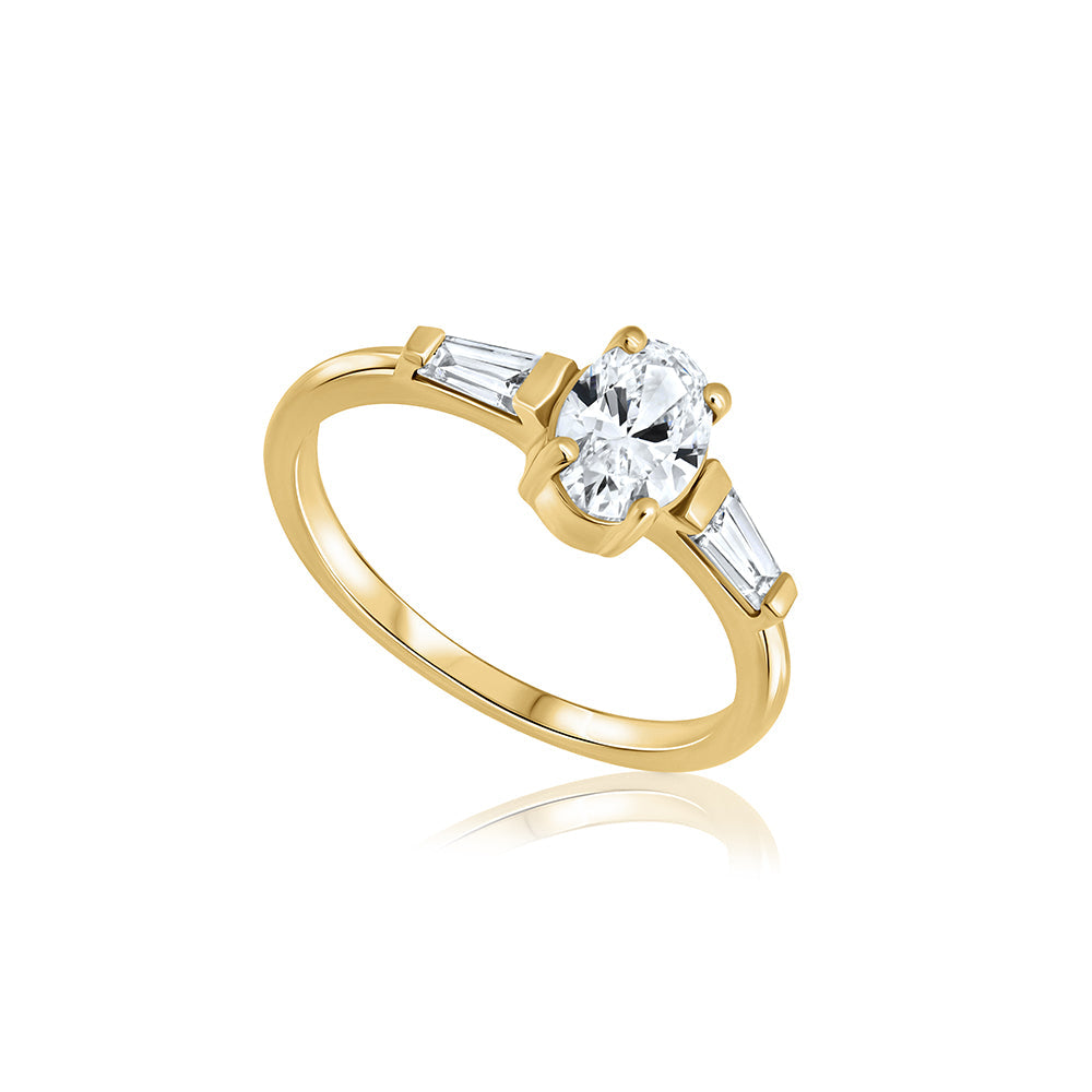 Engagement ring set with laboratory diamonds, oval central stone 0.70ct