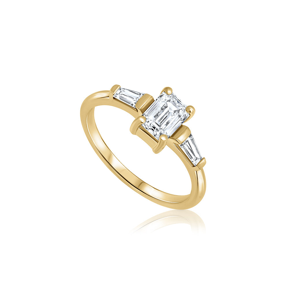 Engagement ring set with laboratory diamonds, emerald cut in an unforgettable design