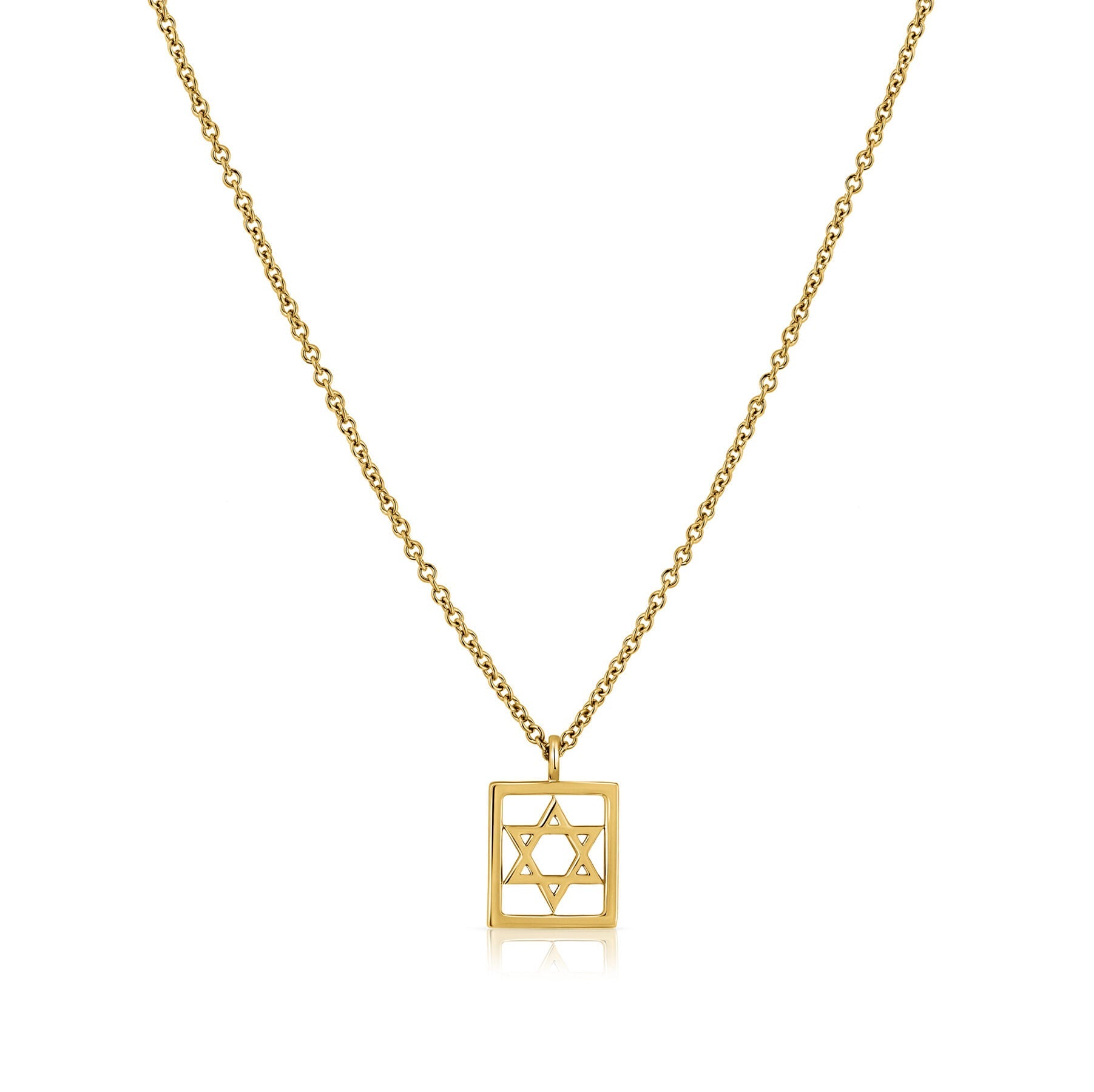 Star of David gold necklace, suitable for men, rectangular frame and loop chain