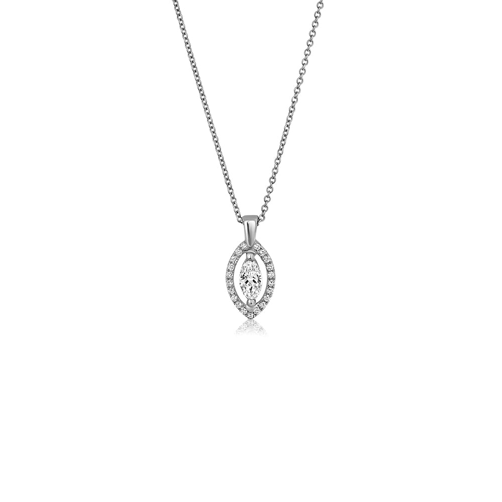 Vintage style marquise-cut lab diamond set gold necklace