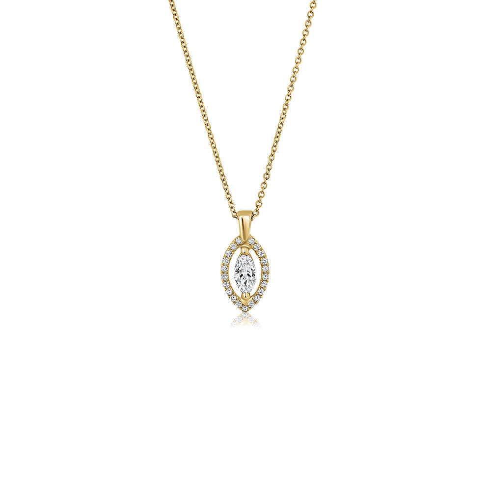 Vintage style marquise-cut lab diamond set gold necklace