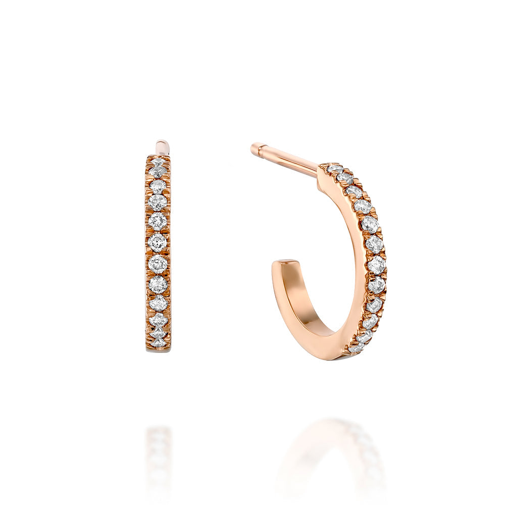 Classic small hoop earrings studded with white diamonds
