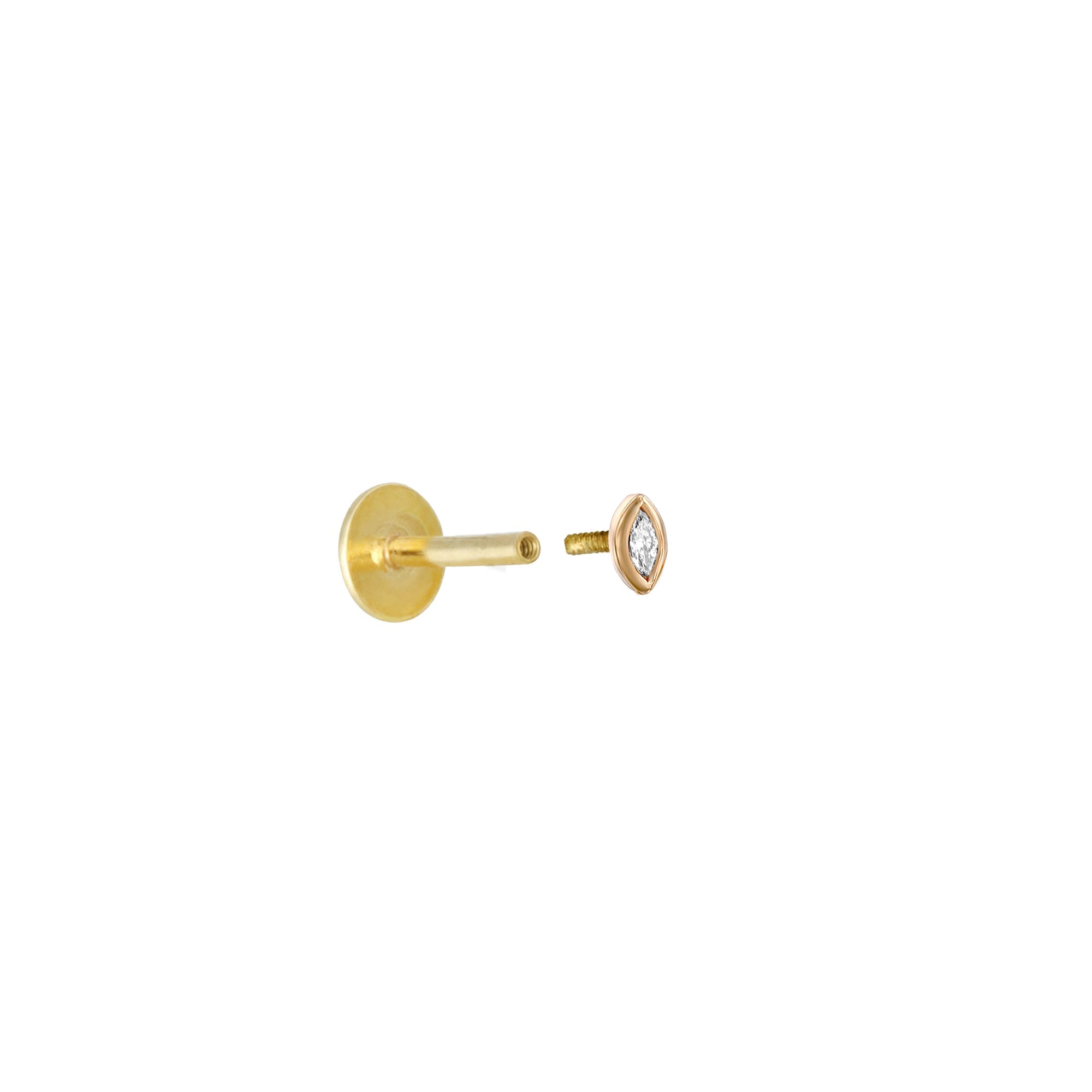 The helix / tragus gold inlaid with a 5-point marquise-cut diamond