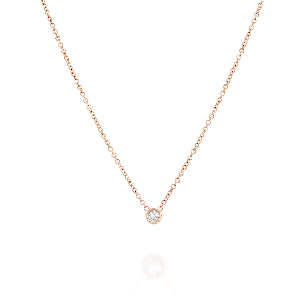 A diamond pendant in a glass setting, attached to a chain on both sides, 0.05ct diamond