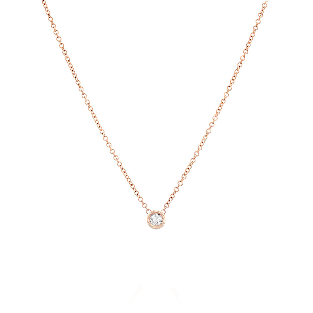A diamond pendant in a glass setting, attached to a chain on both sides, 0.10ct diamond