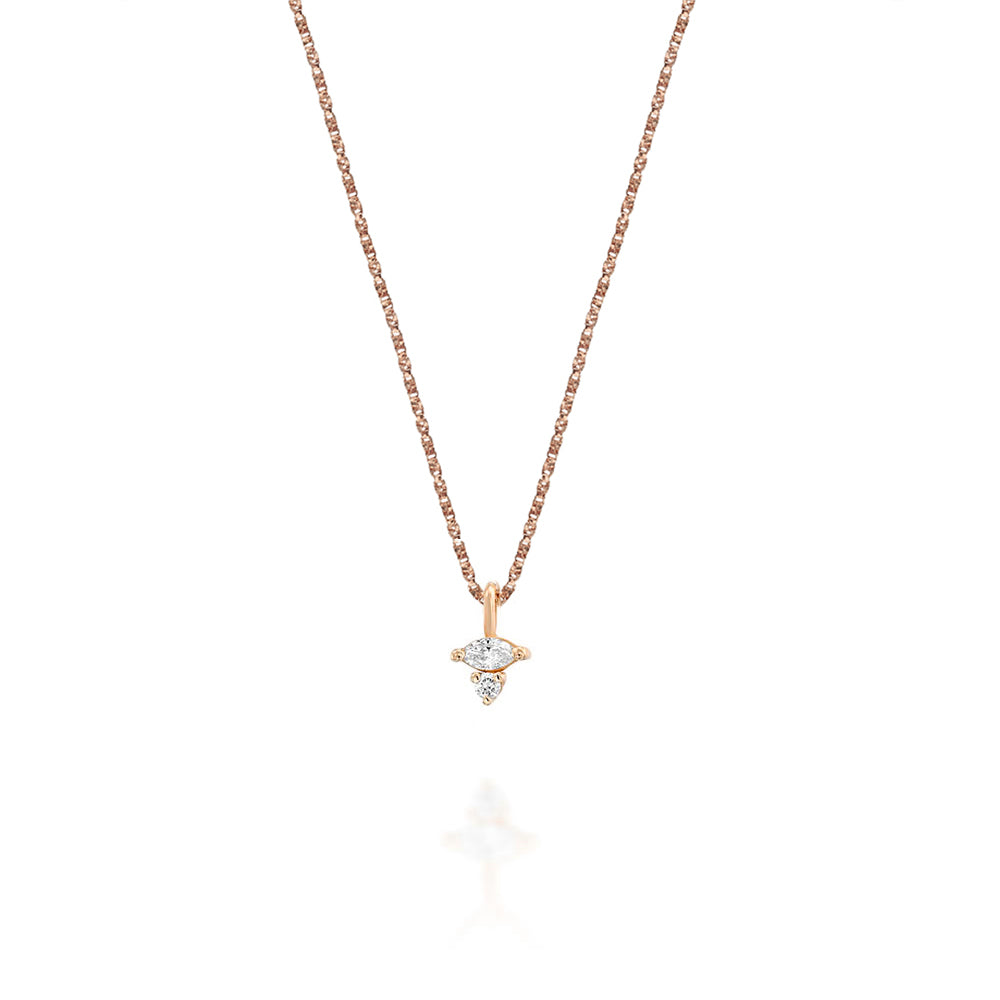 Fine gold chain with a diamond pendant combined with a marquise-cut diamond (5 points) and a round diamond