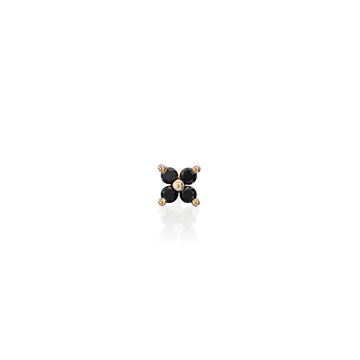 The helix / tragus special gold set with 4 black diamonds in the shape of a flower