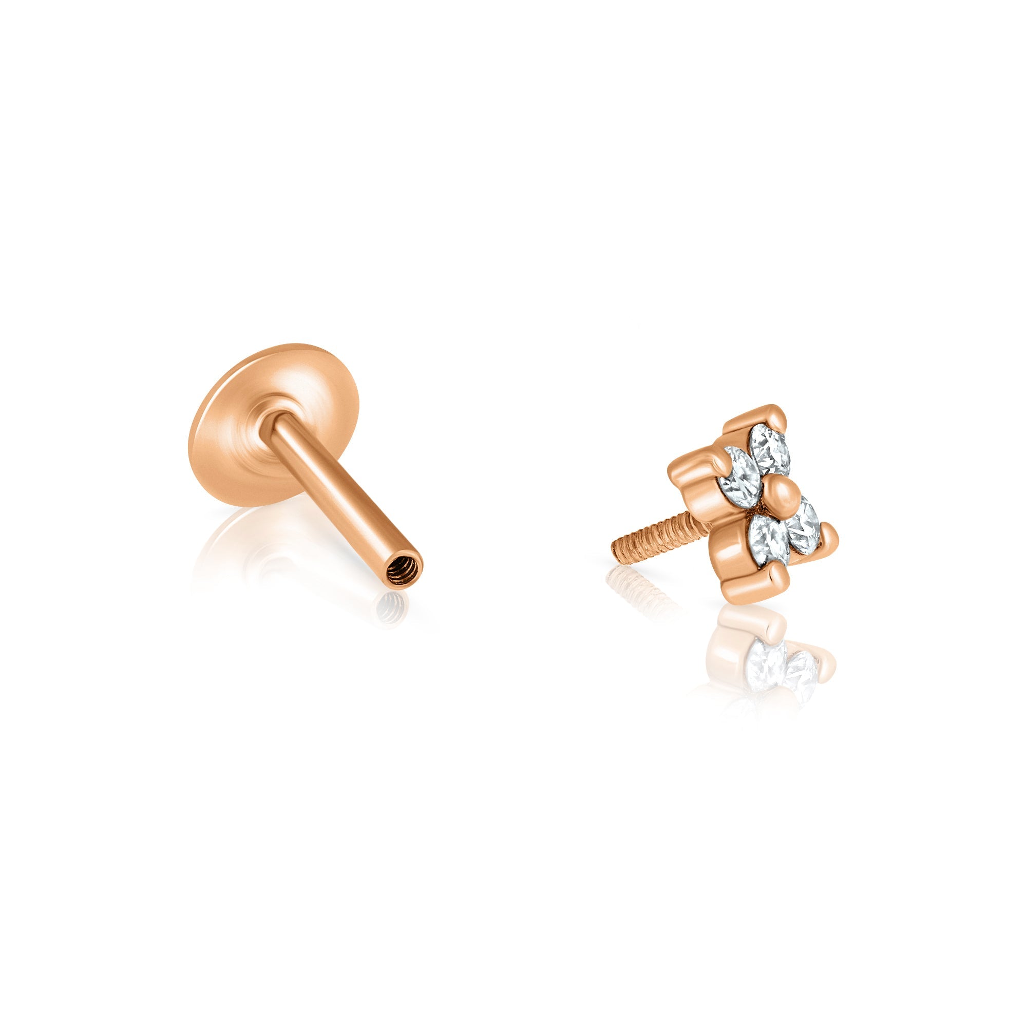 The helix / tragus special gold set with 4 white diamonds in the shape of a flower