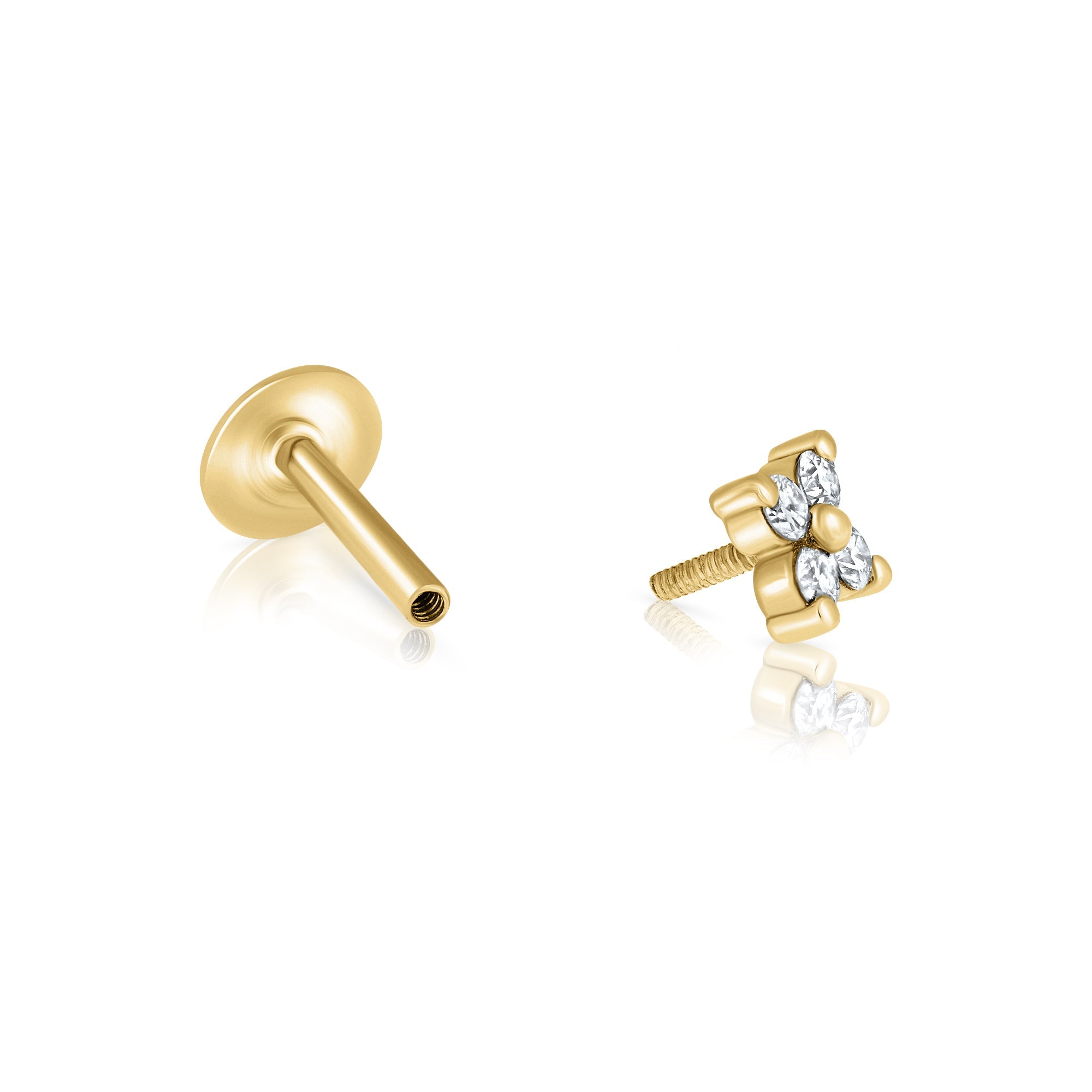The helix / tragus special gold set with 4 white diamonds in the shape of a flower
