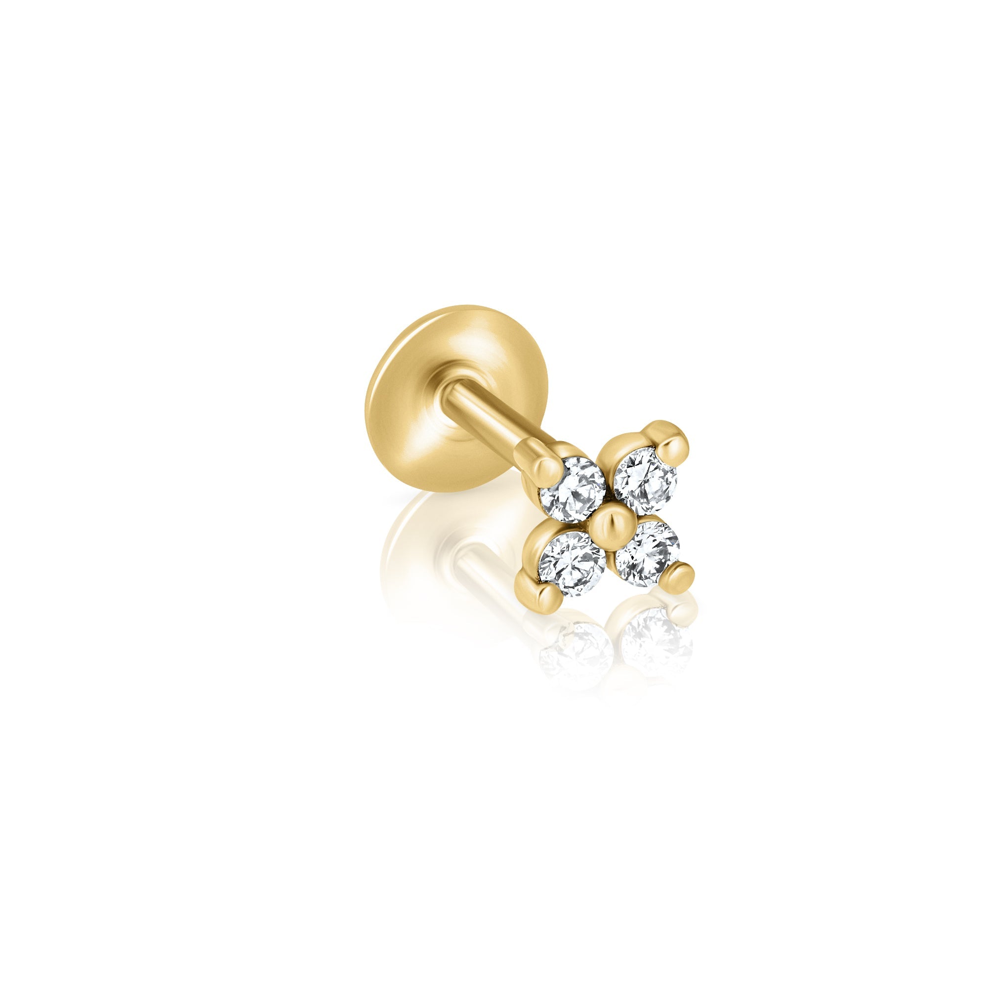 The helix / tragus special gold set with 4 white diamonds in the shape of a flower