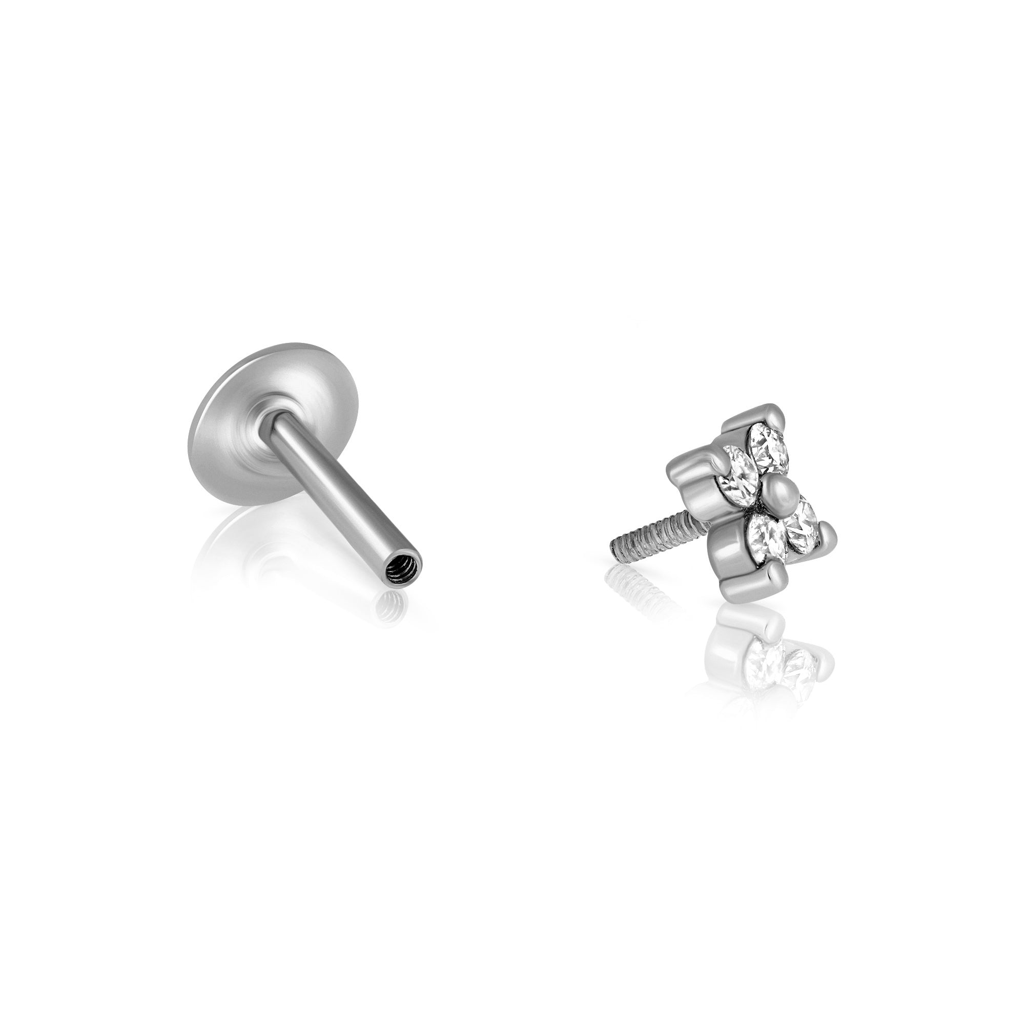 The helix / tragus special gold set with 4 white diamonds in the shape of a flower