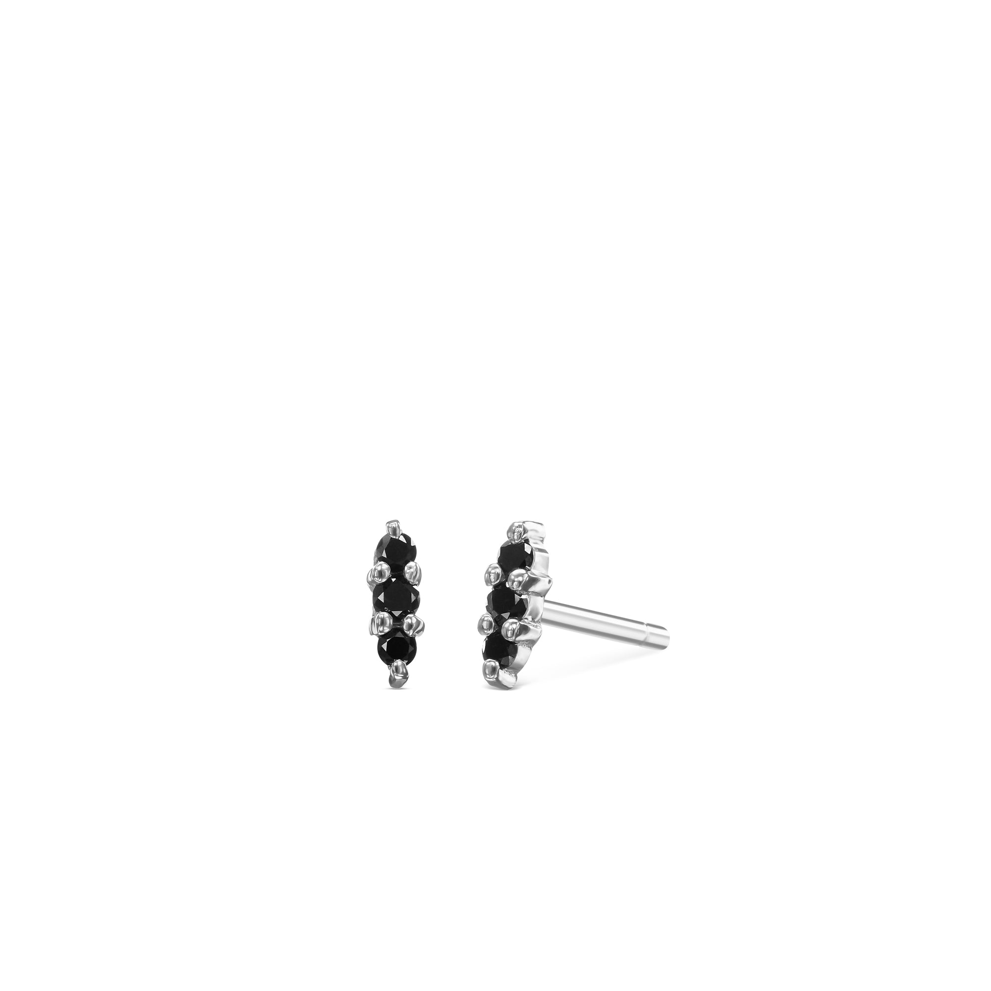 Gold stud earrings studded with 3 black diamonds in a row (mini)