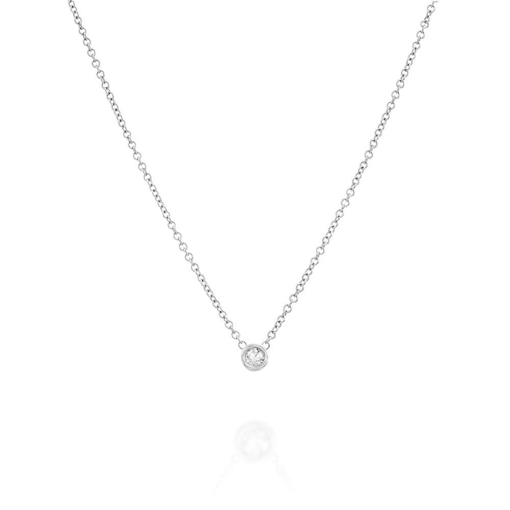 A diamond pendant in a glass setting, attached to a chain on both sides, 0.05ct diamond