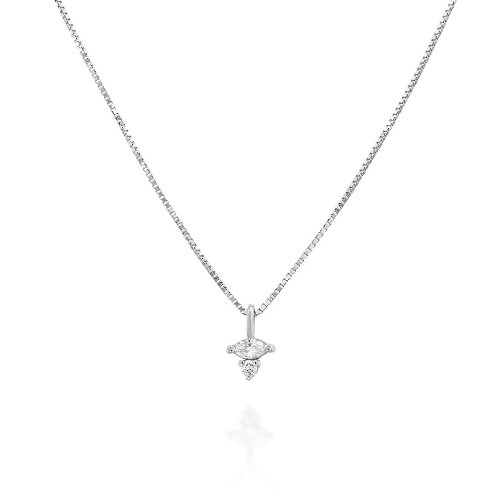 Fine gold chain with a diamond pendant combined with a marquise-cut diamond (7 points) and a round diamond