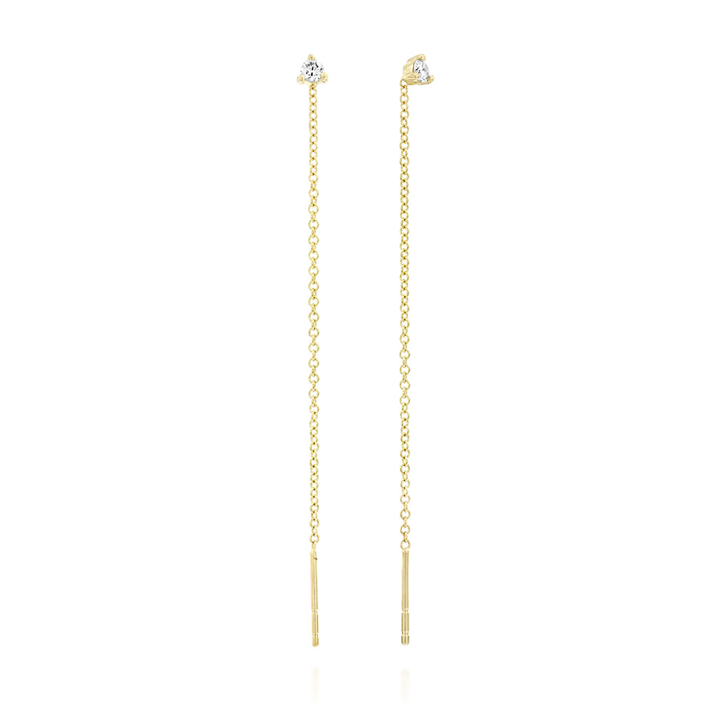 Gold chain earrings studded with small diamonds, 10 points
