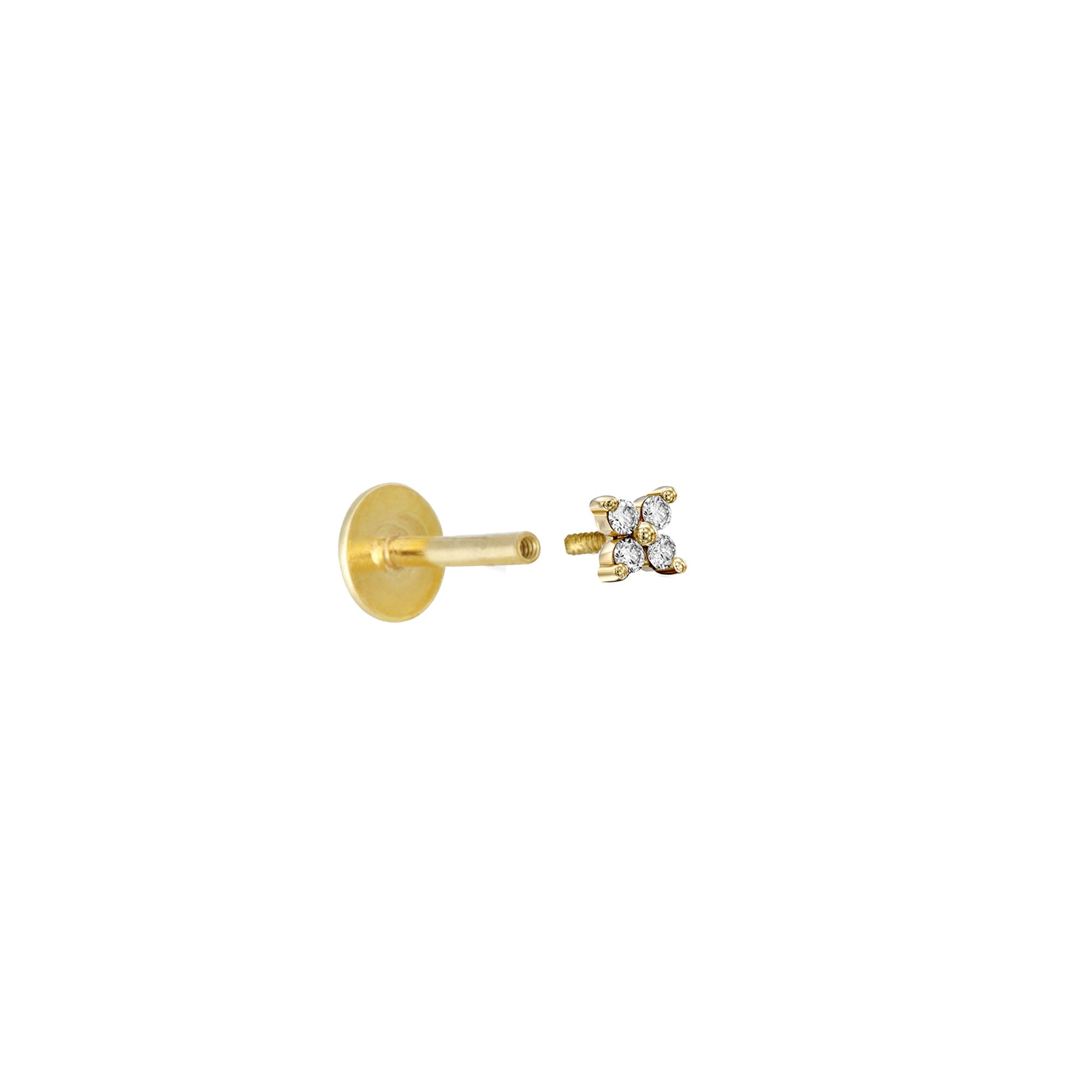 The helix / tragus special gold set with 4 white diamonds in the shape of a flower