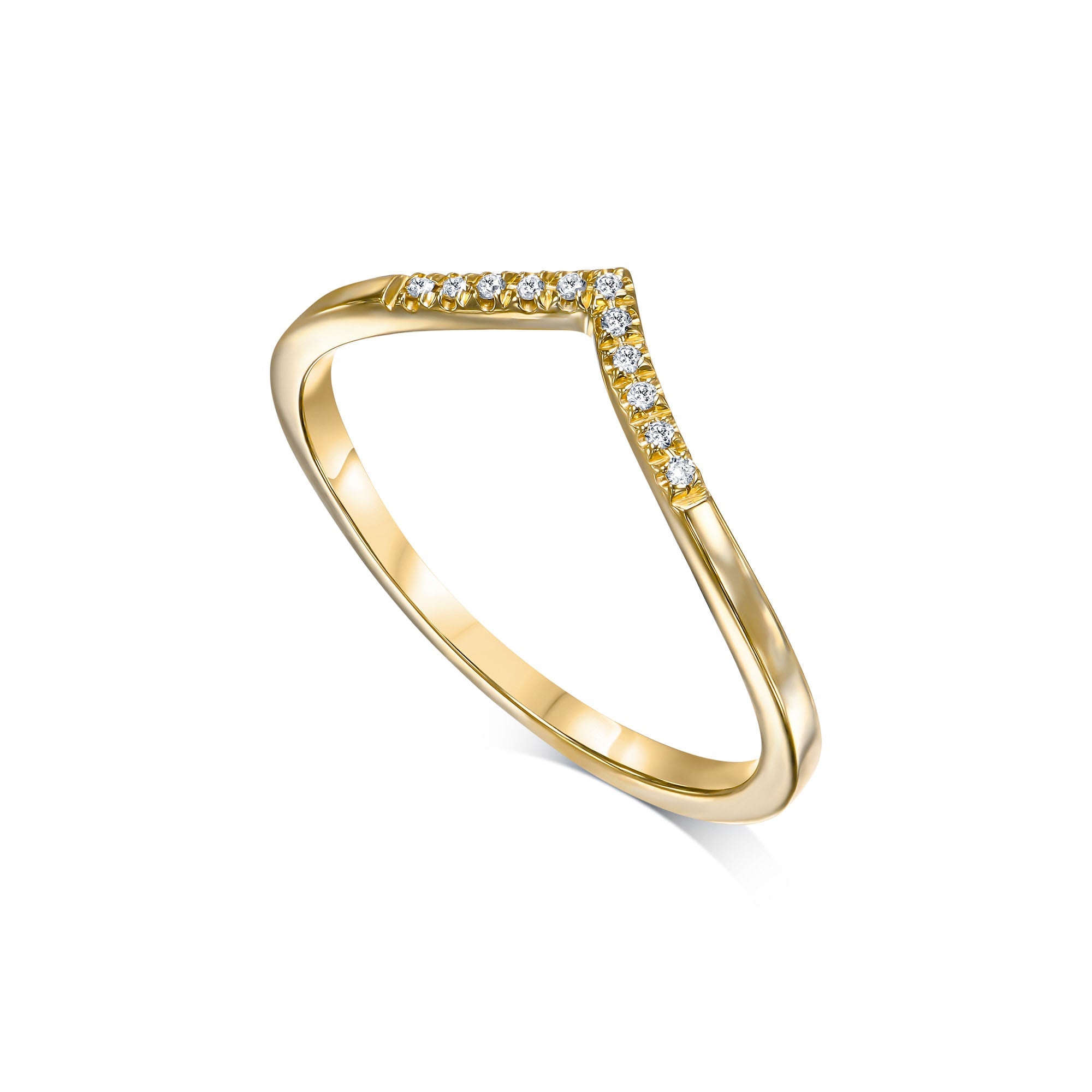 A delicate V gold ring studded with diamonds