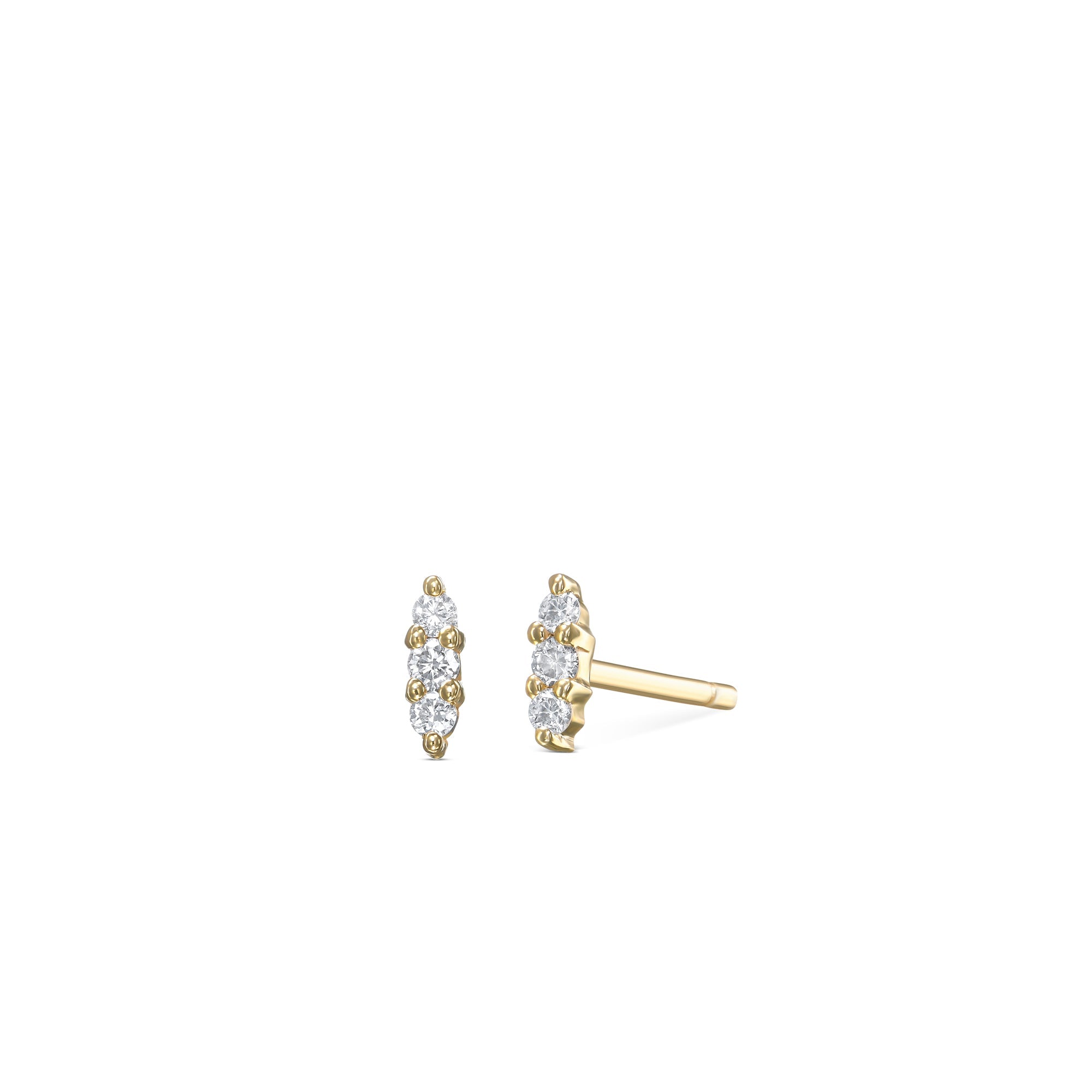 Gold stud earrings studded with 3 diamonds in a row (mini)